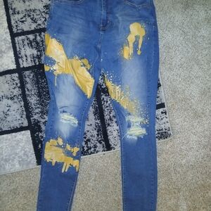 Trendy Blue and Gold Men's Skinny Jeans